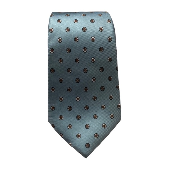 Vtg Boston Traders Light Blue With Geometric Red White Jewel Print 100% Silk Tie - Picture 3 of 5